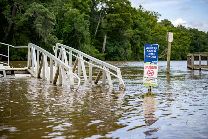 High water beside the Town Common ramp in Greenville, North Carolina, July 2024